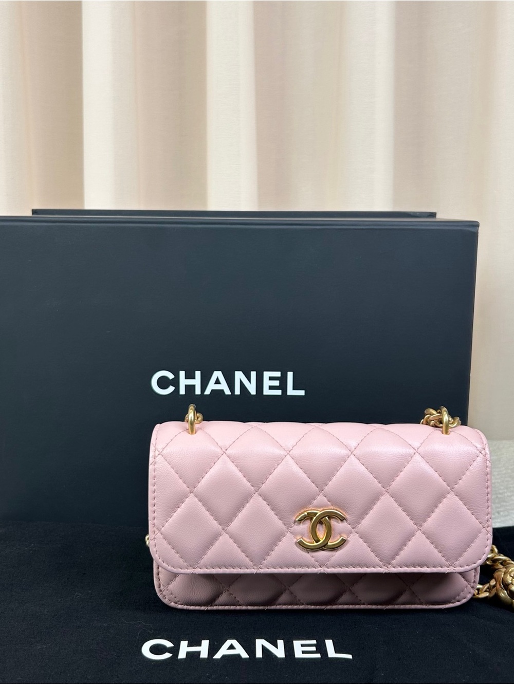 CHANEL Pink Quilted Leather Crossbody with Gold CC